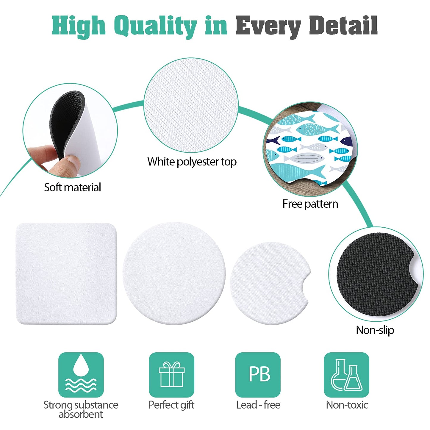 Sublimation Blank Cup Coasters Bulk Square Blank Cup Mat Rubber for Sublimation Transfer Heat Press Printing DIY Crafts 3.93 x 3.93 Inch (50 Pieces)