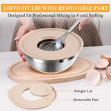 Mixing Bowls with Airtight Lids Set, 20 PCS Kitchen Gadgets Set, 6 Stainless Steel Bowls, 3 Grater Attachments, Non-Slip Silicone Bottoms, Great for Serving&Baking, Size 5, 4, 3.5, 2.1, 1.5, 1.1QT ENVTEK