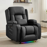 URRED Recliner Chair with Massage and Heat, Power Reclining Sofa Chair Home Theater Seating with LED Ambient Light, USB Ports, Cup Holders, Side Pockets, Faux Leather, Black URRED