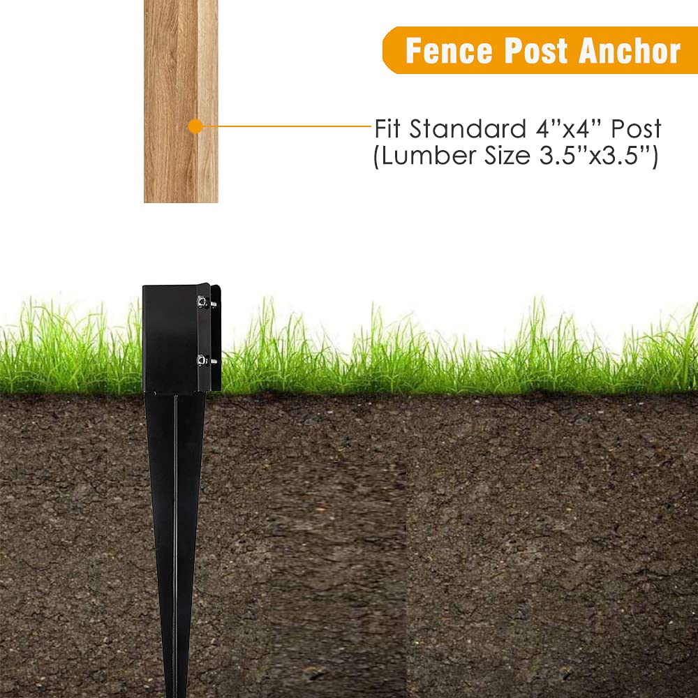 Kdgarden Fence Post Anchor Metal Ground Spike Heavy Duty Black Coated Powder Fence Stakes Post Support Base for 4"x4" Mailbox or Fence Post, 24"x4"x4" Outer Dia (3.5"x3.5" Inner Dia), Pack of 4 Kdgarden