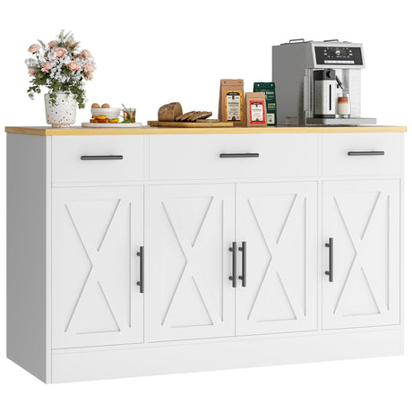 Vongrasig Buffet Cabinet with Drawers, 53” Large Sideboard Buffet Kitchen Storage Cabinet, Modern Farmhouse Coffee Bar with Shelves and Doors, Wood Buffet Table for Kitchen, Dining Room, White Vongrasig