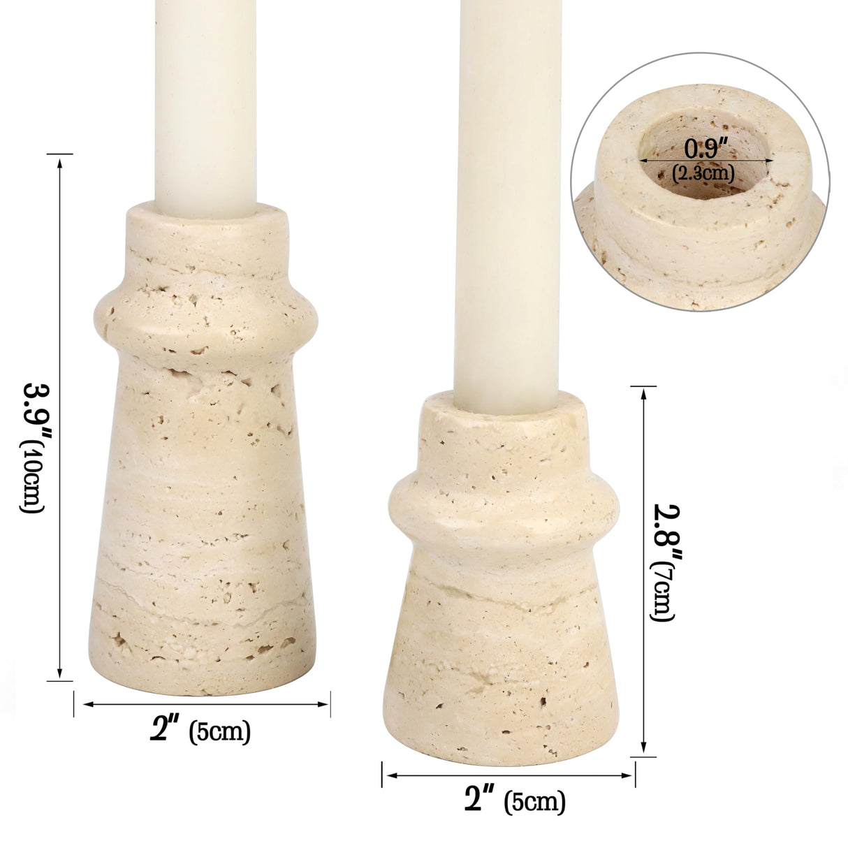 Vixdonos Natural Stone Candle Holder Set of 2 Taper Candle Candlestick Mantle Candle Stand for Home Decor,Wedding,Party and Table Centerpieces(White) Vixdonos