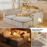 112" Cloud Couch Sectional with Padded Armrests & Moveable Ottoman Boneless Sectional Couches for Living Room White Couch, No Assembly Required HALLYBEE