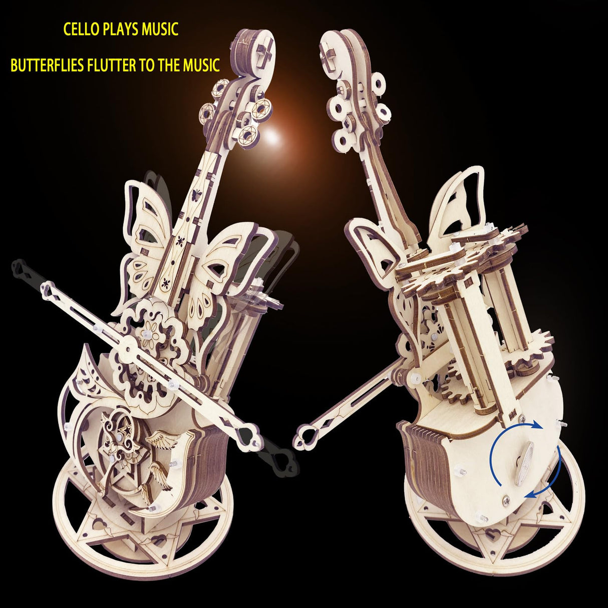 3D Puzzle Wooden Model Kits for Adults - DIY Cello Music Box Mechanical Jigsaw Puzzles Construction Craft Kits for Age 14+ Years Old auryee