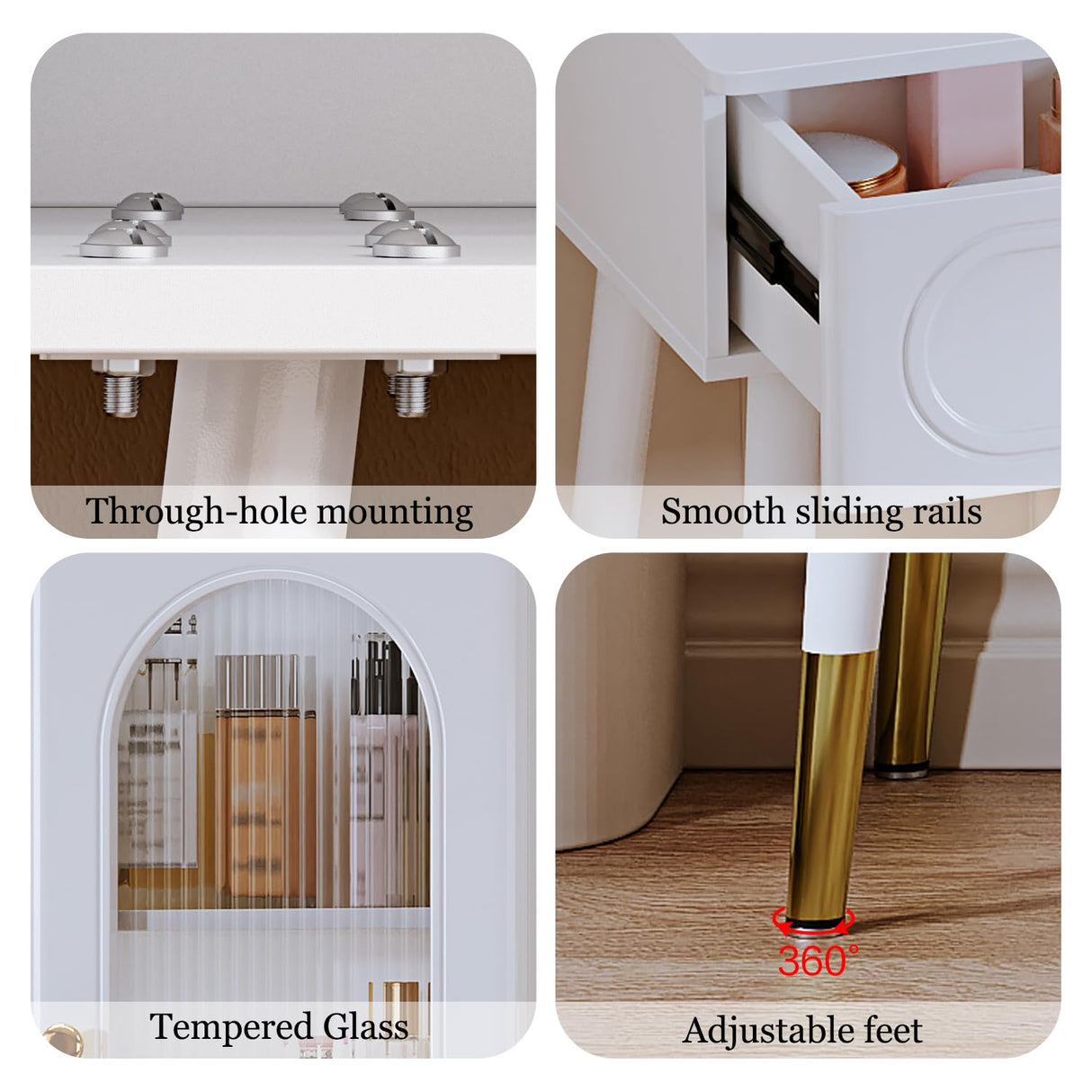 YYJ Vanity Desk with Mirror and Lights, with Chair, Modern High Capacity Makeup Vanity with 3 Drawers, Makeup Table with Power Outlet and 10 Lights for Bedroom,Makeup Room, White YYJ