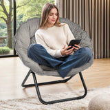 Folding Faux Fur Saucer Chair,Portable Folding Soft Moon Chair for Bedroom, Dorm Rooms, Apartments, Lounging, Garden and Courtyard, Grey Grezone