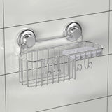 HASKO Suction Cup Shower Caddy Basket for Shampoo, Shower Suction Shelf Organizer, Basket with Soap Holder and Hooks, Stainless Steel Shampoo Holder for Bathroom Storage (Chrome) HASKO accessories