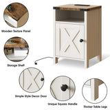 Fameill Nightstands Set of 2, Farmhouse End Tables with Charging Station, Bedside Tables with Barn Door and Shelf, Rustic Living Room Bedroom Side Table, Modern White Fameill