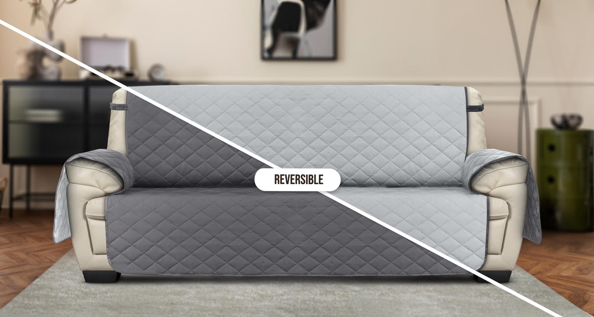 Utopia Bedding Reversible Oversized Sofa Couch Cover, Water Resistant Slipcover Furniture Protector with Foam Sticks and Elastic Straps for Kids Dogs Pets (3.5 Seater, Gray/Light Gray) Utopia Bedding