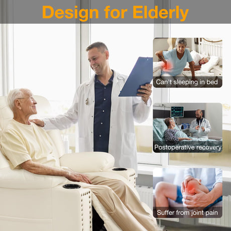 Neioml Triple Motor Large Power Lift Recliner Chair for Elderly with Heat and Massage, Lay Flat Lift Chairs for Seniors Infinite Position, Extended Footrest, USB&Type-C Ports, Cup Holder, Beige Neioml