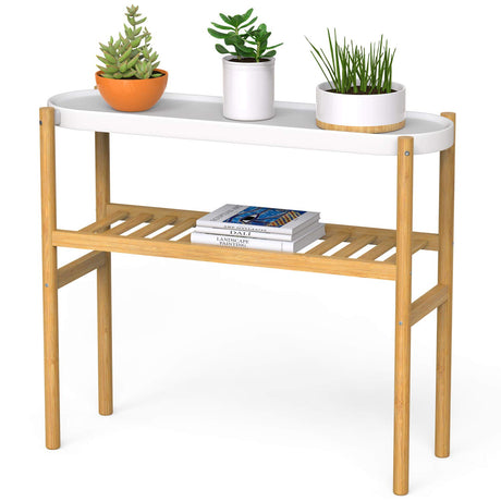 Wisuce Bamboo Shelf Indoor, 2 Tier Window Tall Stand Table for Multiple Plants… Wisuce