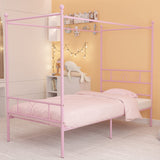 Weehom Twin Canopy Bed Frame with Headboard and Footboard, 4 Posters Metal Bed Frame, No Box Spring Needed, Mattress Foundation Platform Bed for Kids and Adults, Pink Weehom