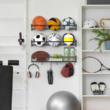 YBING Sports Equipment Organizer with 3 Separate Shelf, Ball Racks for Garage, Garage Sport Equipment Organizer with Hooks,Wall Mount Sports Holder Storage, Black YBING