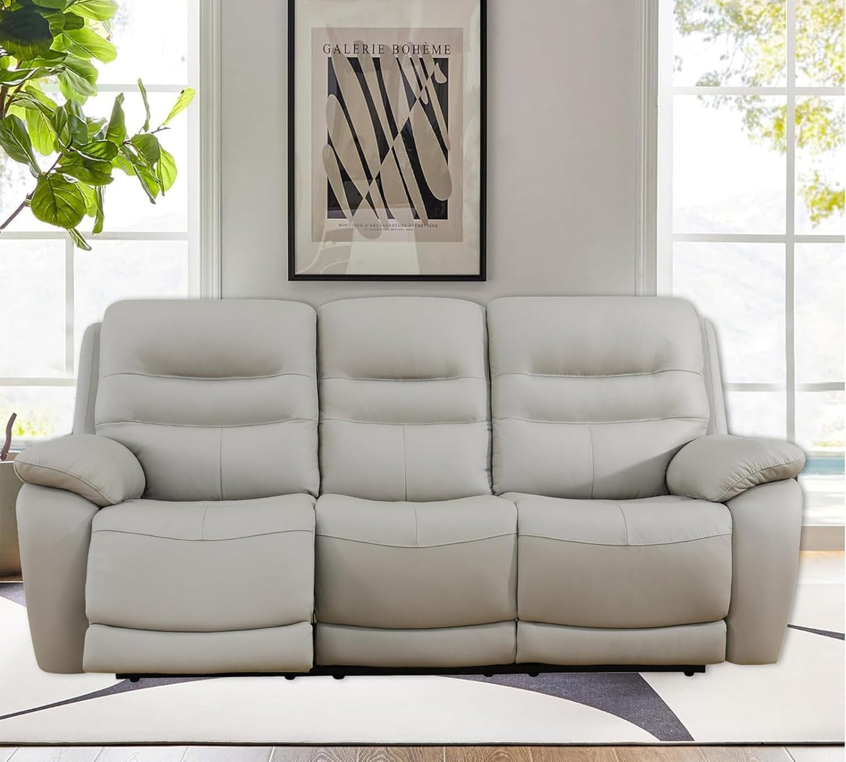 Genuine Leather Recliner Couch Set, Living Room Furiture Set,Power Reclining Sofa Set, Top Grain Leather Sofa with Built in USB Port for Living Room(Light Grey) (Sofa) Pon Living Furniture Inc