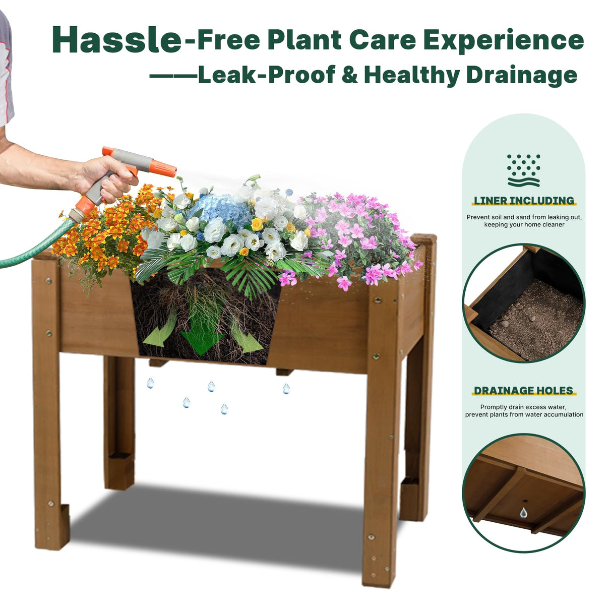 Raised Garden Bed Outdoor, Wooden Planter Boxes with Legs Protective Liner & Drainage Holes, Elevated Garden Flower Beds for Backyard Balcony, Gift for Gardening & Mother,46.65'' X 23.11'' X 29.72'' Magazoopet