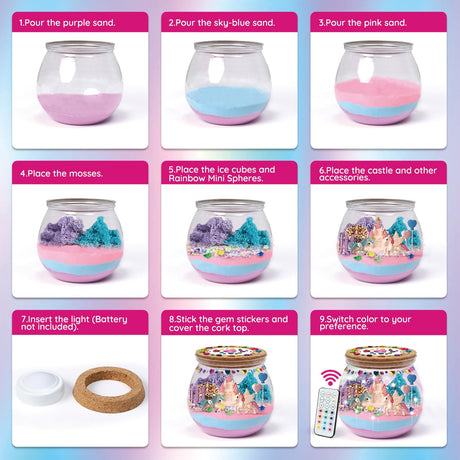 Unicorn Terrarium Crafts Kit for Kids: LED Night Light-Up DIY Toys with Remote – Fun Birthday Gifts for Girls Ages 5 6 7 8 9 10 Years Old – Creative Arts & Crafts Activity Set, Christmas Gift SparkleMe