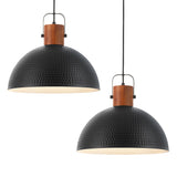 ELYONA 2 Pack Large Pendant Light Fixtures 16 Inch Hammered Metal Ash Wood Dome Ceiling Hanging Lamp, Industrial Kitchen Island Pendant Lighting for Farmhouse, Dining Room,Living Room, Black ELYONA
