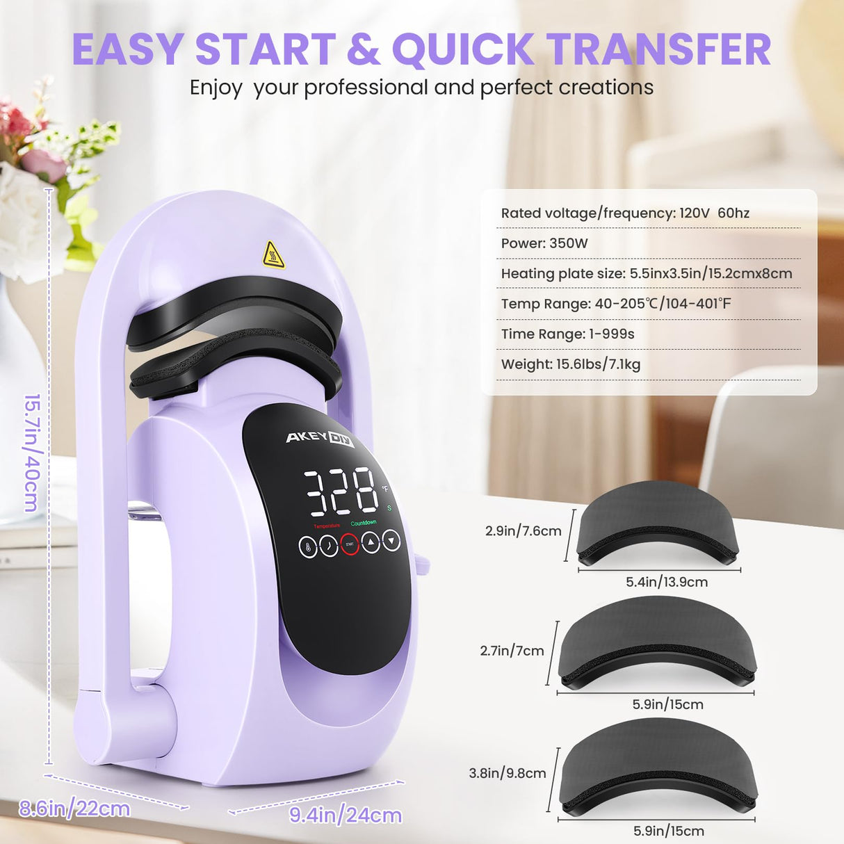 AKEYDIY Auto Hat Heat Press Machine for Caps, Automatic Release & Press, Automatic Hat Press, Heat Press Machine for Caps T-Shirts Bags, DIY Sublimation (Purple) AKEYDIY