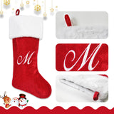 PORRUNNY 20 Inch Letter Christmas Stockings Red Polyester Plush for Family Holiday Xmas Party Decor Fireplace Hanging for Family Kids - M PORRUNNY