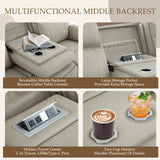 Neptane Power Reclining Sofa Set with LED Reading Light/Storage Drawer, Power Loveseat Recliner Sofa, Reclining Loveseat with Bluetooth Speakers/Outlets/Breathing Leather (Grey, Sofa+Loveseat) Neptane