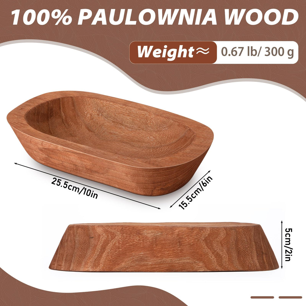 FoldTier 4 Pcs Wooden Dough Bowl 10'' X 6'' X 2'' Wood Decorative Rustic Wooden Bowls Table Centerpiece for Candle Making Key Living Room Home Dining Room Kitchen Decoration (Brown) FoldTier