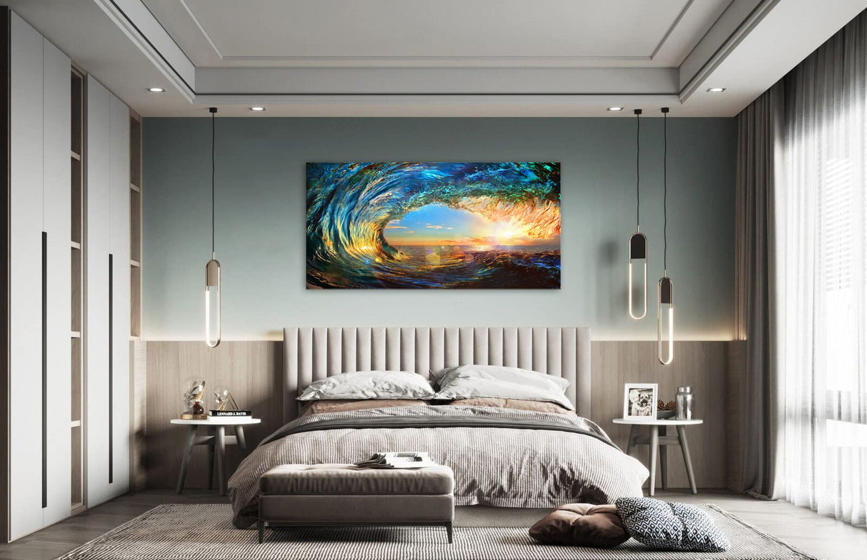 Cao Gen Decor Art S06750 Giant Wave Water Wall Art Canvas Prints 1 Panels Ocean Waves Pictures Paintings with Sunset Blue Seascape Framed for Living Room Bedroom Kicthen Office Artwork Cao Gen Decor Art
