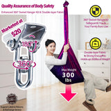 Sensory Swing for Kids & Adults Holds up to 300lbs Indoor & Outdoor Double Layer Therapy Cuddle Swing with 360° Swivel Hanger Kit for Calming, Effect for Autism, ADHD or SPD. (Galaxy Purple) Yatoco
