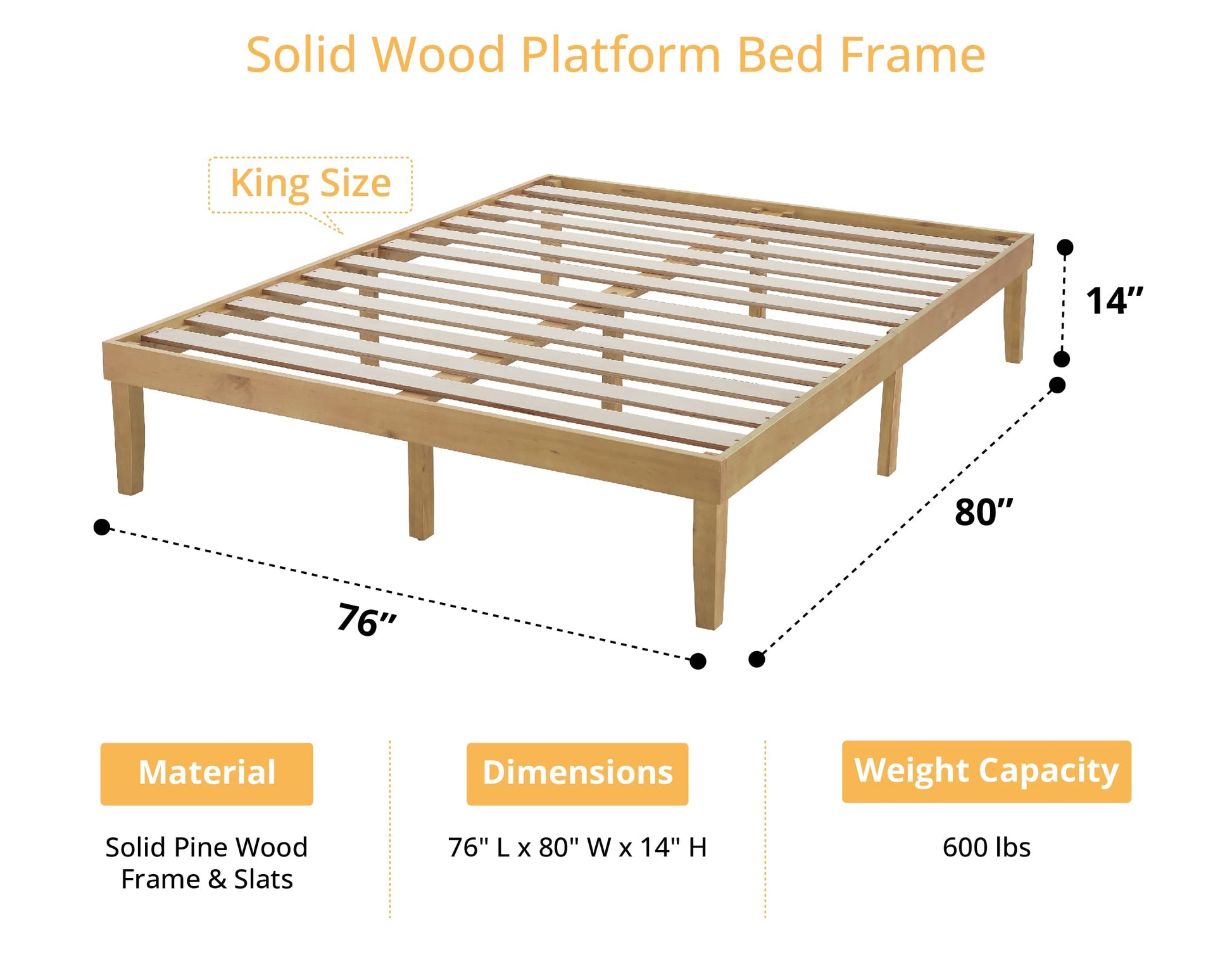 Naomi Home Natural Solid Wood King Platform Bed Frame with Under-Bed Storage - WoodArtSupply