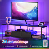 HOOBRO TV Stand with LED Light and Power Outlets for TVs up to 65 Inch, TV Media Console with Double-Door Cabinet, Gaming Entertainment Center for Living Room Bedroom, Black BB48UDDS01 HOOBRO