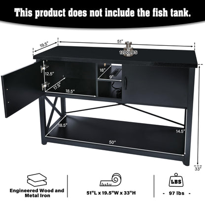 TC-HOMENY 55-75 Gallon Aquarium Stand with Charging Station and Cable Holes, Metal Fish Tank Stand with Storage Cabinet,51" L x 19.5" W Tabletop,1200LBS Capacity, Fit Living Room, Coffee Shop - WoodArtSupply