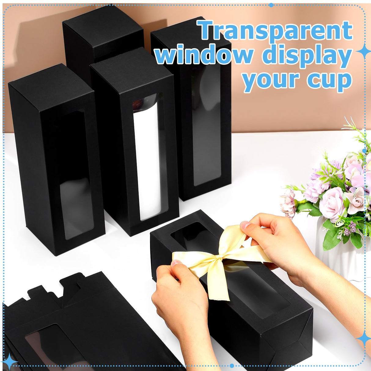 Perkoop 60 Pcs Gift Boxes for Sublimation Tumbler Transparent Tumblers Gift Boxes Exhibition Box with Window for 12oz 20oz 30oz Heat Press Sublimation Blanks Skinny Tumbler Gift Wrapping (Black) PerKoop