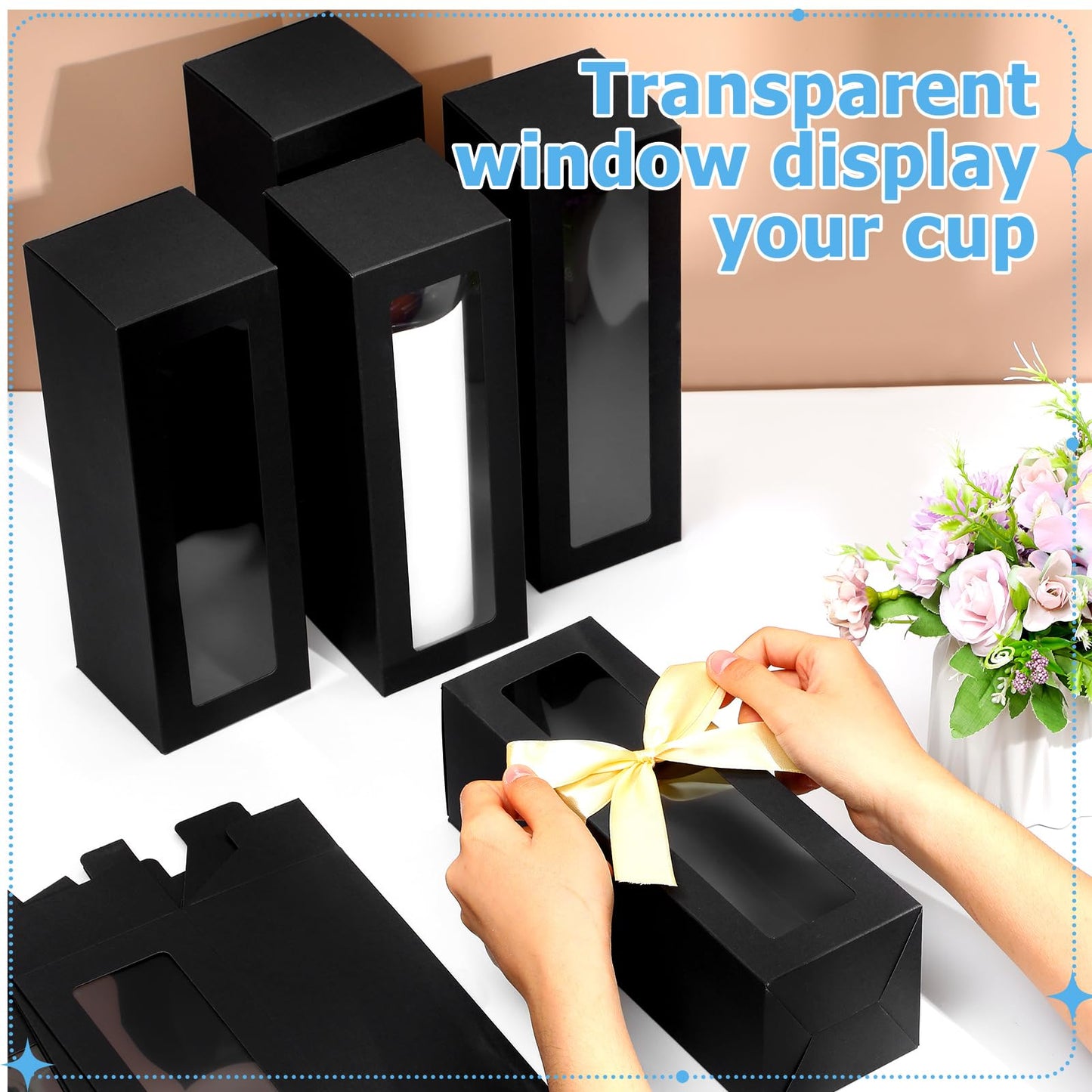 Perkoop 60 Pcs Gift Boxes for Sublimation Tumbler Transparent Tumblers Gift Boxes Exhibition Box with Window for 12oz 20oz 30oz Heat Press Sublimation Blanks Skinny Tumbler Gift Wrapping (Black)