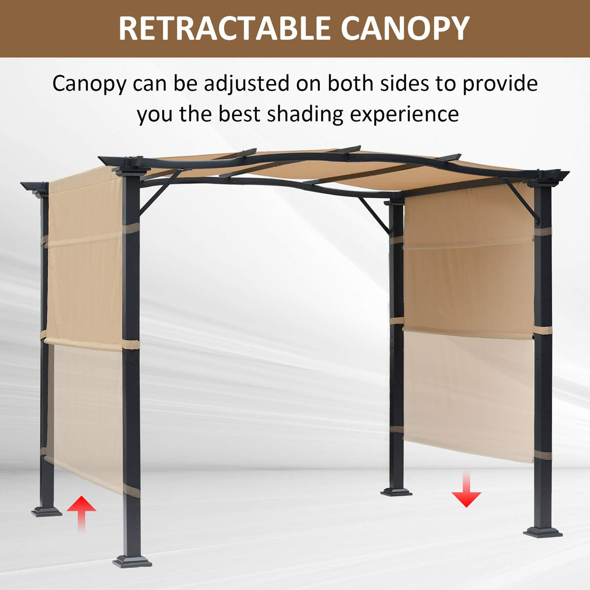 Outsunny 8' x 10' Retractable Pergola Canopy Steel Frame Polyester Fabric Gazebo with Retractable Canopy Shade Awning Outsunny