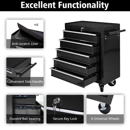 Tool Chest with 5 Drawers, Tool Cart with 7 Organizer Tray Divider Set & Wheels, Rolling Tool Box Organizer for Garage, Workshop, Home Crafts - WoodArtSupply