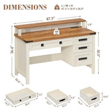 YOMILUVE Farmhouse Executive Desk with Drawers, 47" Computer Desk with Power Outlets, Home Office Desk with Monitor Stand & 4 Drawers, Small Desk Writing Study Table, Antique White YOMILUVE