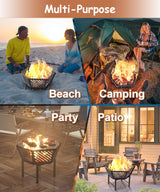 Waaliji 22.5 Inch Portable Plug Fire Pit for Camping, Heightened Detachable Outdoor Wood Burning Firepits for Outside Patio Heating, Picnic, Bonfire and BBQ with Travel Bag, Diagonal Hollow Style waaliji