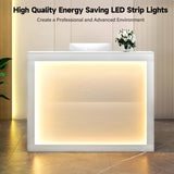 TC-HOMENY Reception Desk with LED Lights, 55'' Retail Counter Modern with Storage Shelves and Cable Grommet, Front Table, Salon Desk, Office Table,White TC-HOMENY