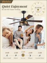 Farmhouse Ceiling Fans with Light, 48 Inch Bedroom Ceiling Fan with Lights, 6-Speed Adjustable, Quiet and Reversible DC Motor, Dual Finish 5 Blades, Rustic Caged Ceiling Fan for Living Room Fanbulous