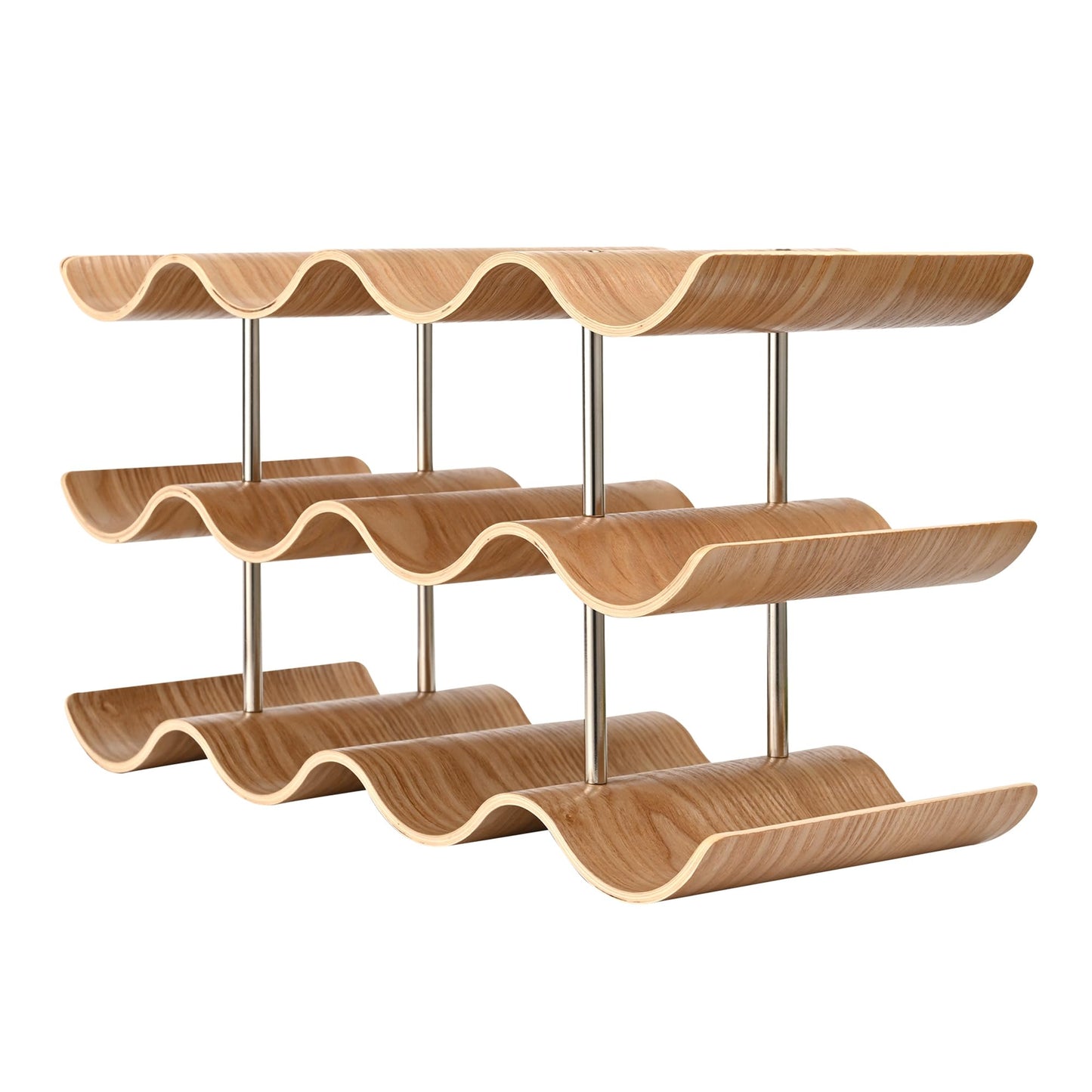 TRUDING Countertop Wine Rack - 12 Bottle Freestanding Wine Bottle Holder Stand - 3 Tier Wooden Wine Storage Rack - Wavy Wine Organizer for Cabinet - WoodArtSupply