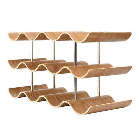 TRUDING Countertop Wine Rack - 12 Bottle Freestanding Wine Bottle Holder Stand - 3 Tier Wooden Wine Storage Rack - Wavy Wine Organizer for Cabinet TRUDING