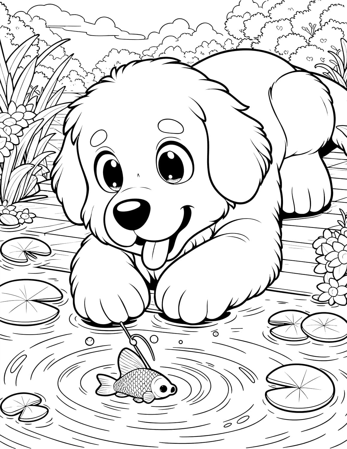 Cute Dogs Coloring Book for Kids Ages 4-8: Adorable Cartoon Dogs & Puppies