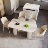 Miuuod 55.1" L Cream White Dining Table Space Saving for Small Apartment for 4-6 People Mid-Century Sturdy End Table, Coffee Table Table Solid Wood Desk Heavy Duty Miuuod