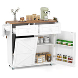 GOFLAME Kitchen Island Cart with Drop Leaf, Rolling Kitchen Cart on Wheels with Tilt Out Trash Can Cabinet, 2 Drawers, Storage Cabinet, Towel Rack & Spice Rack, Mobile Serving Trolley Cart, White GOFLAME