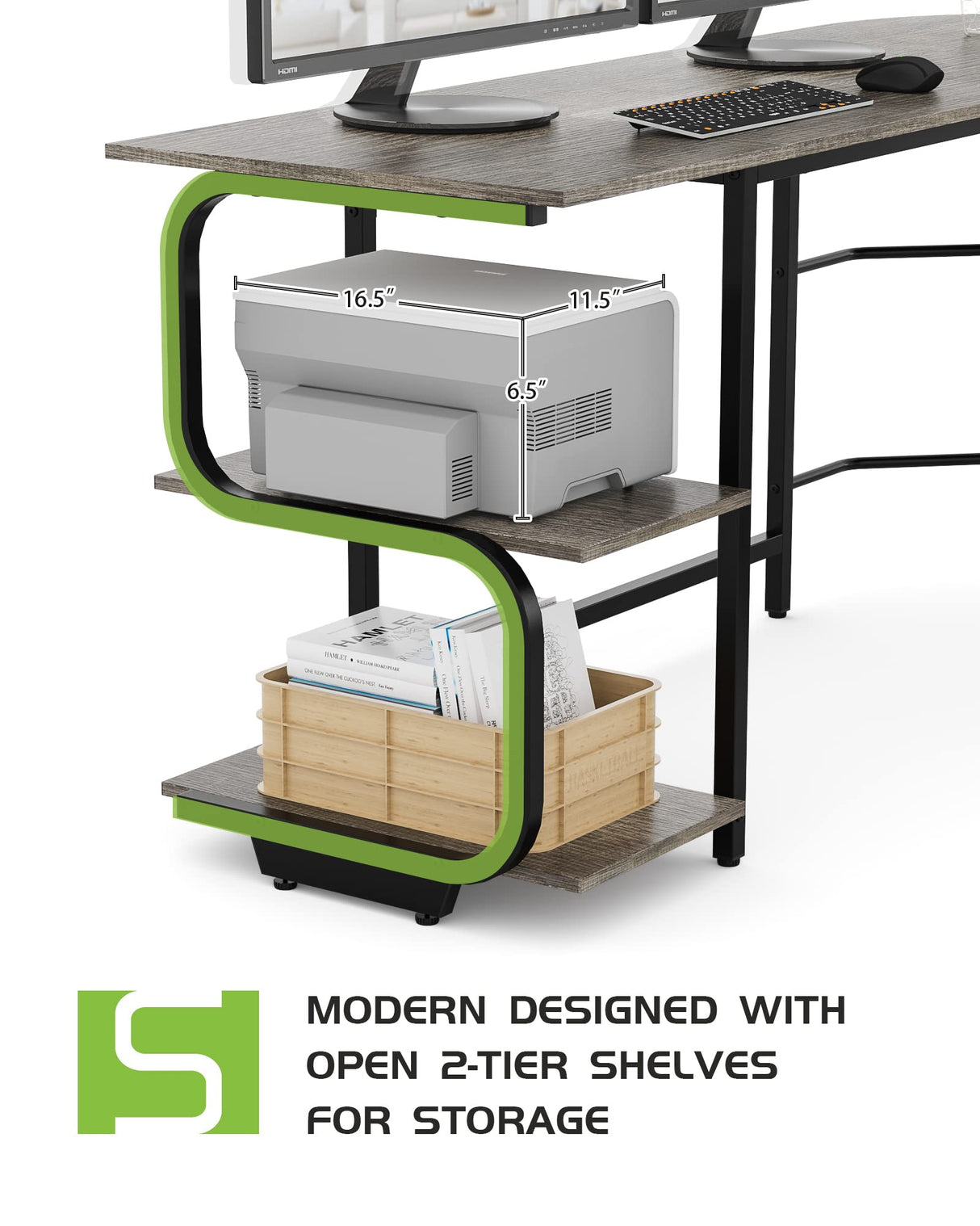 Teraves Reversible L Shaped Desk with Large Surface, 69 Inch Sturdy Corner Desk with Storage Shelves, Premium Office Computer Desk Workstation for Home Office Gaming Teraves