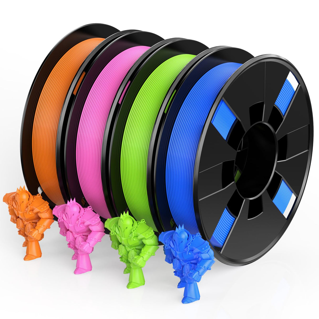 WEEDO PLA Filament 1.75mm Bundle for 3D Printer, 4 Rolls of 200g Bright Green/Orange/Gemstone Blue/Pink 3D Printer Filament, Dimensional Accuracy ±0.02mm, Clog-Free, Smoothly Feeding, Tangle-Free WEEDO