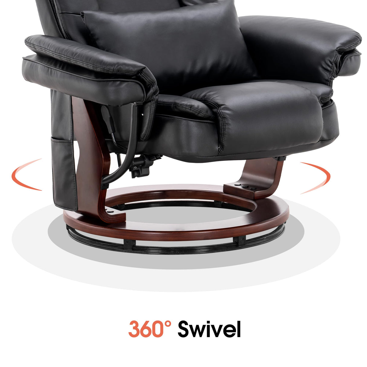 MCombo Swivel Recliner with Ottoman Chair, TV Chair Sets with Vibration Massage, for Small Space Living Room Bedroom 9096 9099 (Textile, Black) MCombo