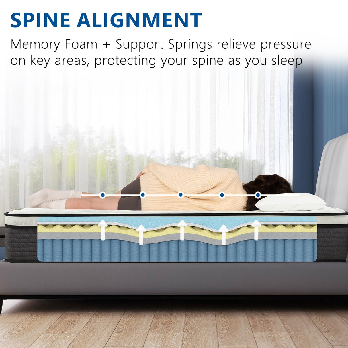 Queen Mattress, 12 Inch Bed in a Box, Cooling Memory Foam Pillow Top, Individually Pocket Coils for Motion Isolation, Medium Firm Support, Body Pressure & Back Pain Relief, CertiPUR-US Certified Marine Moon