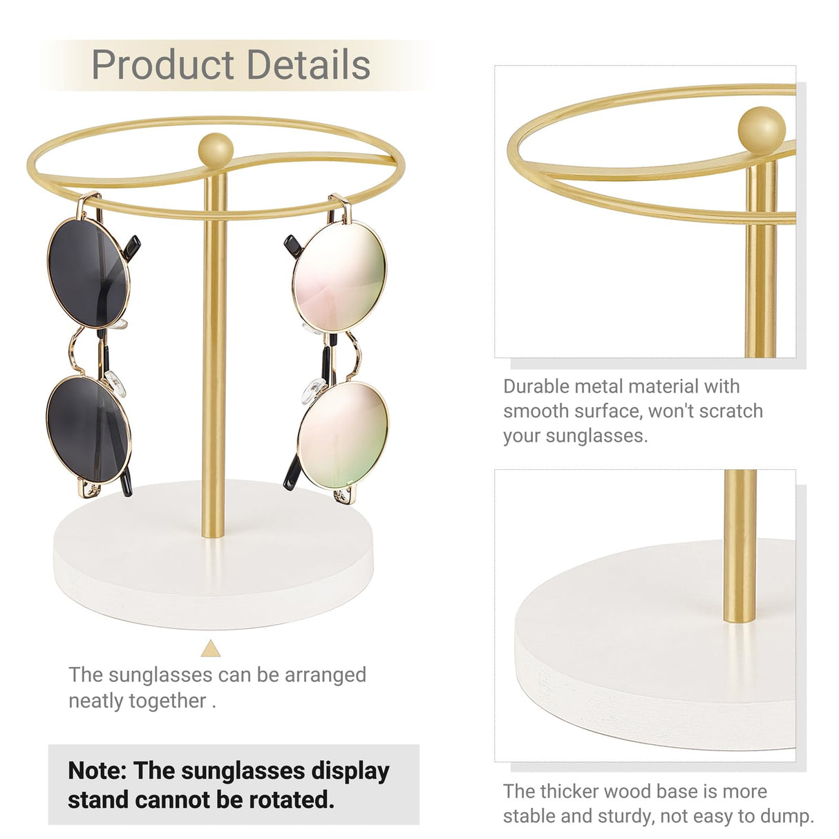 Mkono Sunglasses Organizer Glasses Holder Stand Sunglass Storage Display Eyeglasses Rack for up to 12 Pairs of Eyewear Glasses for Table Dresser Desk Countertop Bedroom, Set of 1, Gold Mkono