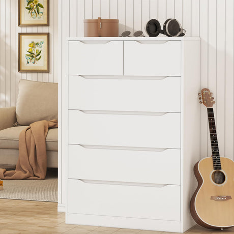 Greenvelly Tall White Dresser, 6 Drawer Dresser, Wood Dresser with 6 Large Drawers for Bedroom, Wooden Dressers & Chests of Drawers, Tall dresser with Smooth Metal Rail for Nursery, Women, Family Greenvelly