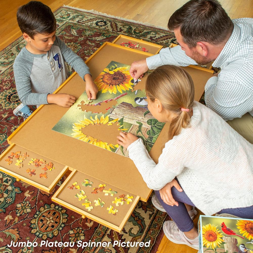 Bits and Pieces - Spinning 1500 Piece Puzzle Board with Drawers - The Original Jumbo Wooden Puzzle Plateau with Base Spinner - Tabletop Deluxe Jigsaw Puzzle Organizer (Jumbo Plateau with Spinner) Bits and Pieces